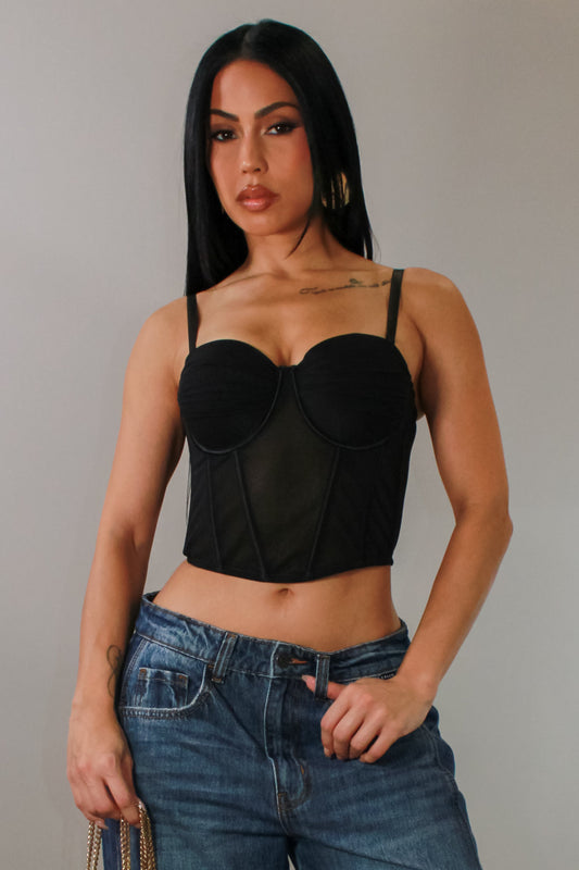 Corset Cropped Top- Black