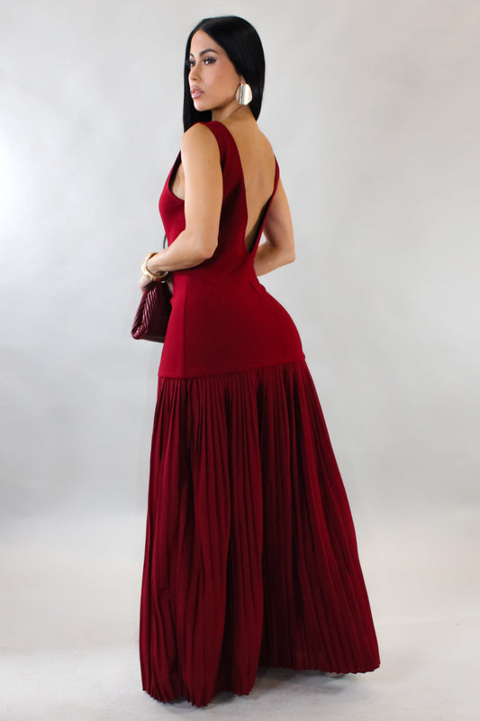 Pleated Bottom Maxi Dress- Red