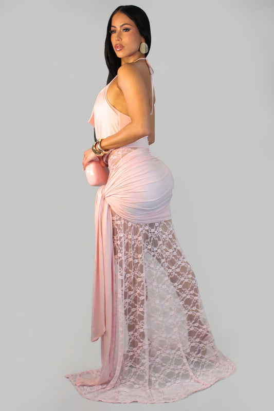 Dreams of Jupiter Part Lace Dress- Pink