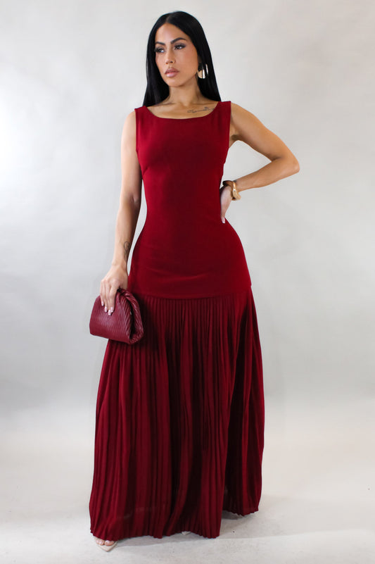 Pleated Bottom Maxi Dress- Red