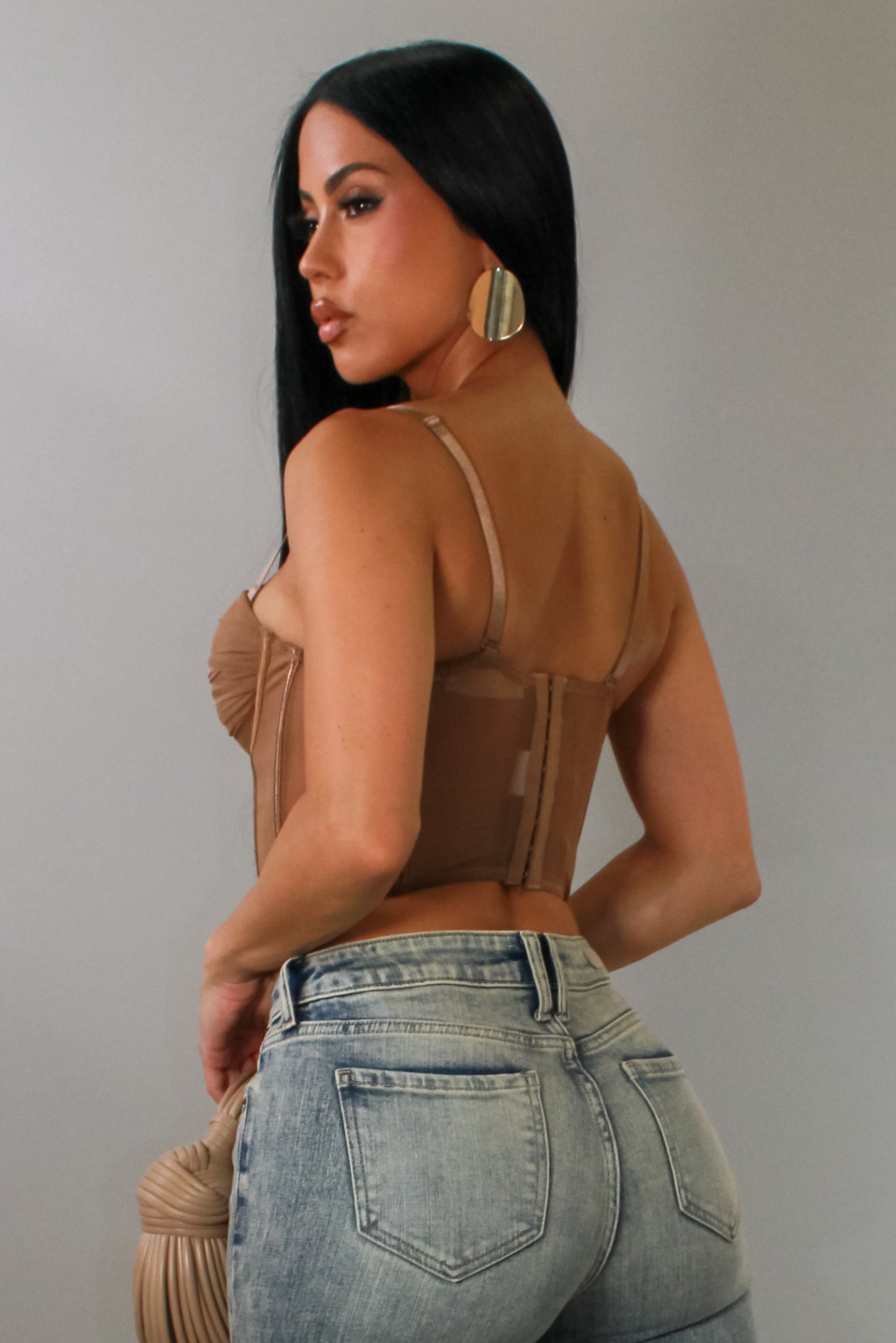 Corset Cropped Top- Brown