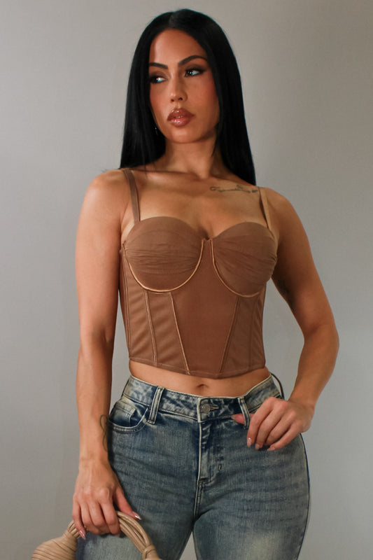 Corset Cropped Top- Brown