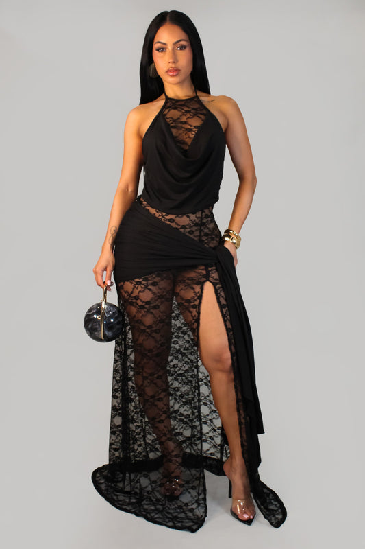 Dreams of Jupiter Part Lace Dress- Black