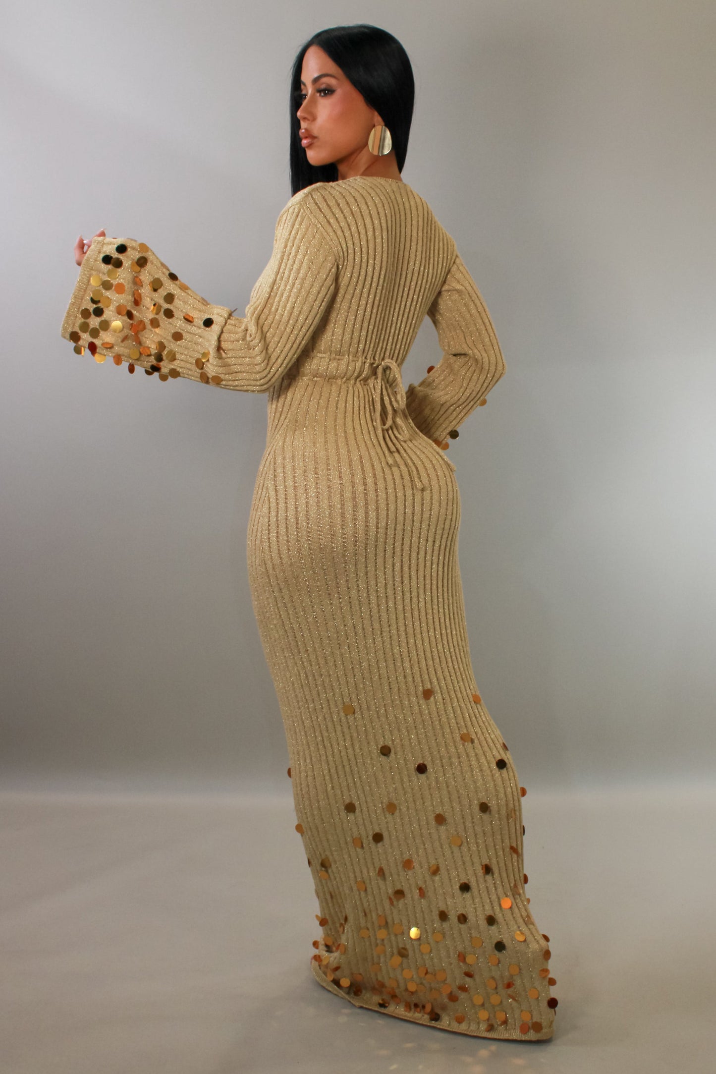 Classy Moment Glistening Sequin Maxi Dress- Gold