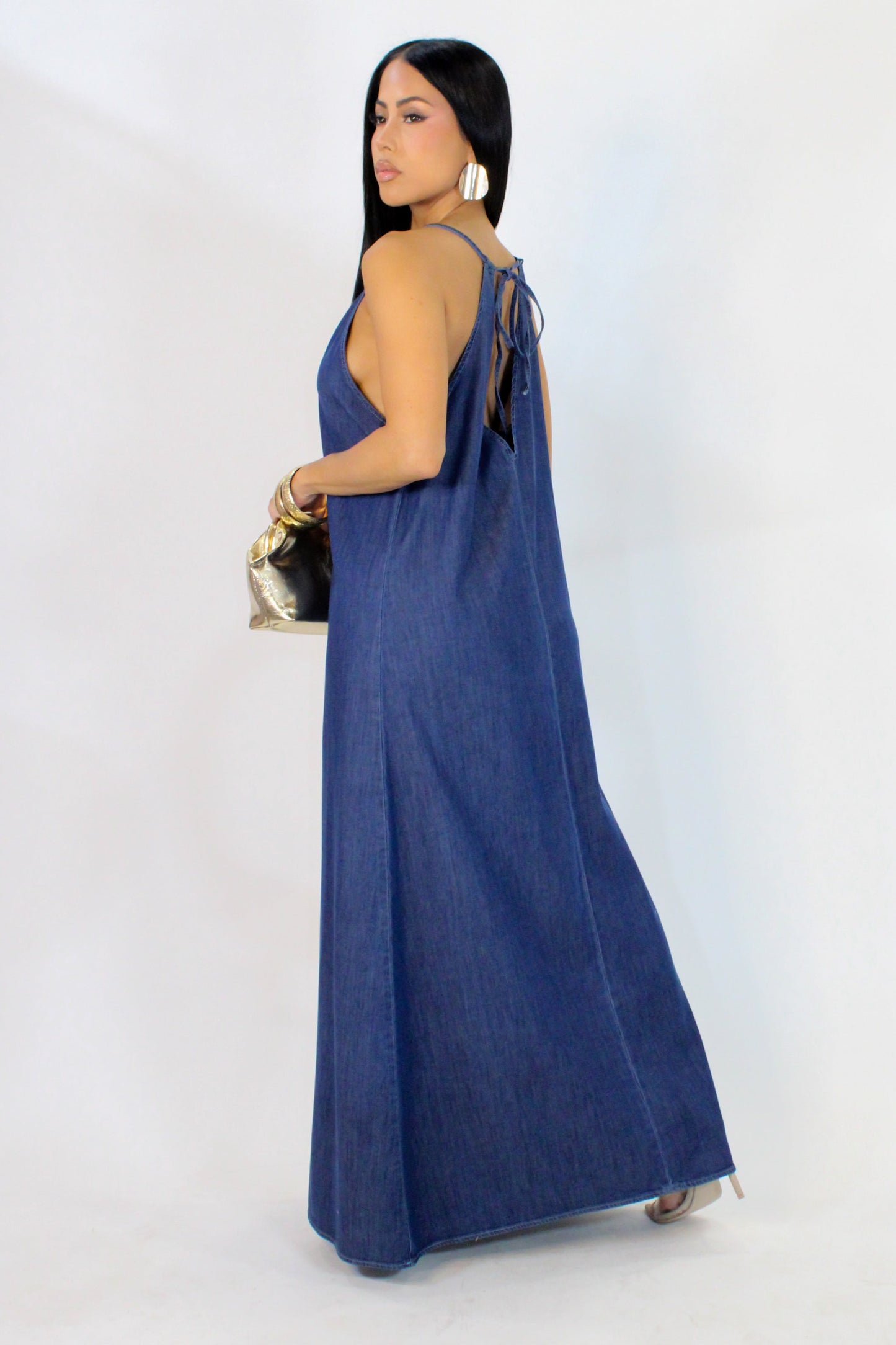 Solid Denim Maxi Dress