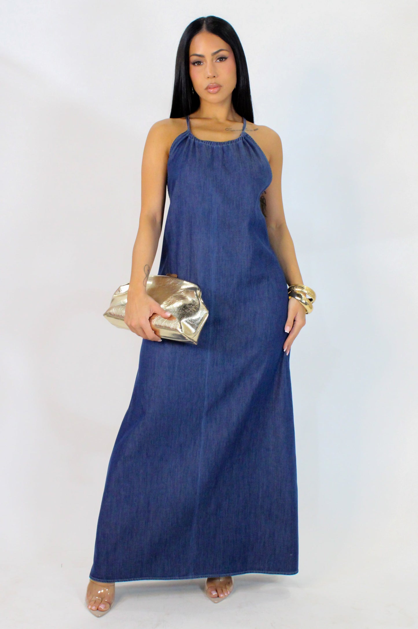 Solid Denim Maxi Dress
