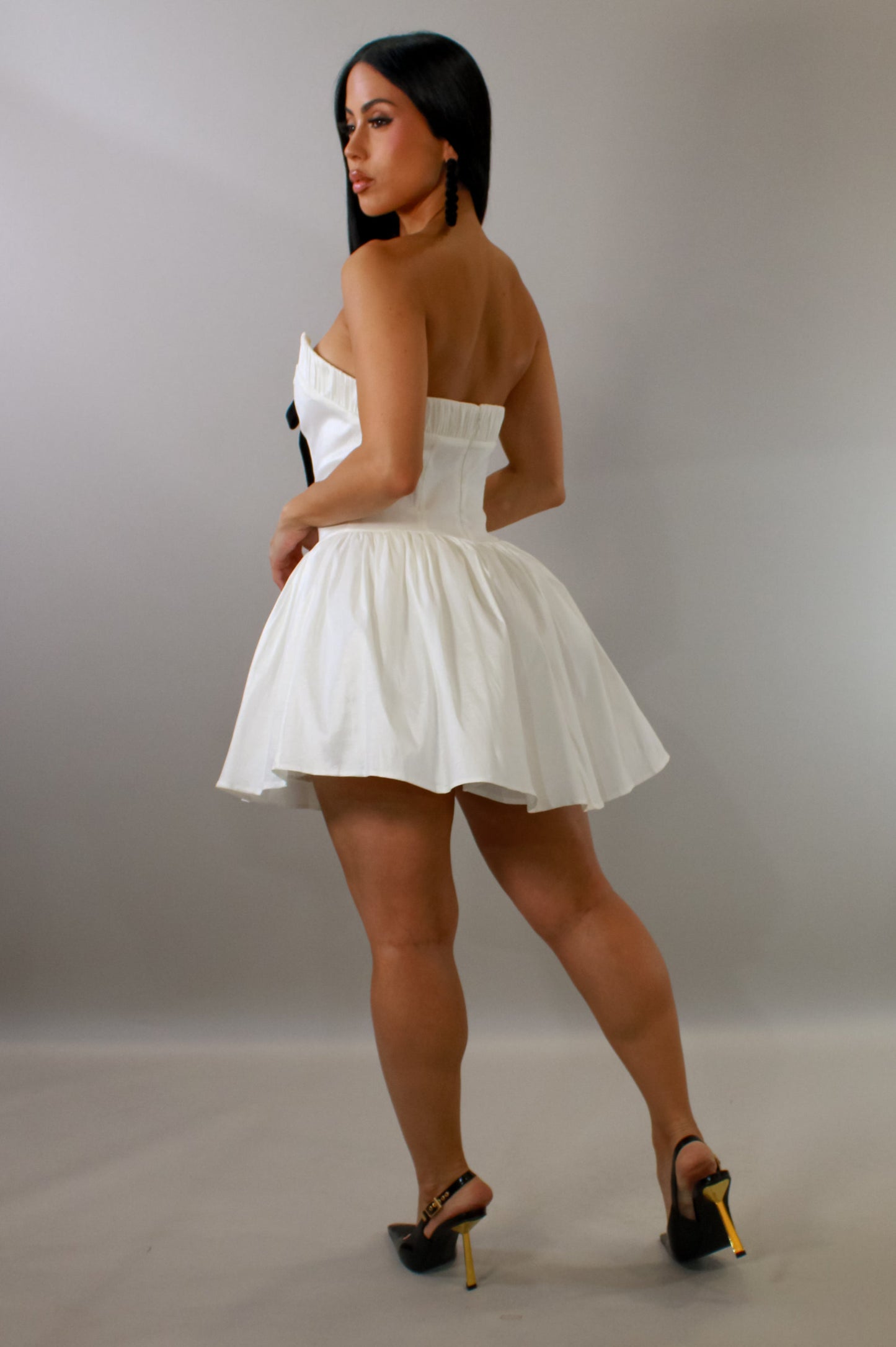 Swept Away 3D Flower Bowtied Mini Dress- White