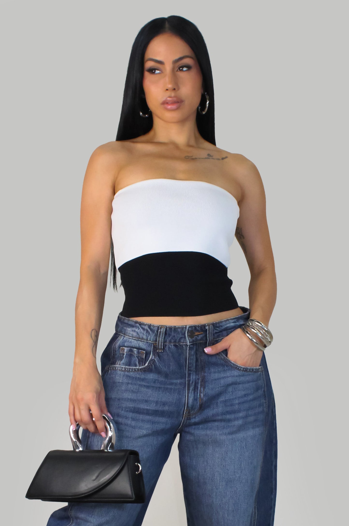 Colorblock Tube Top- Black/White