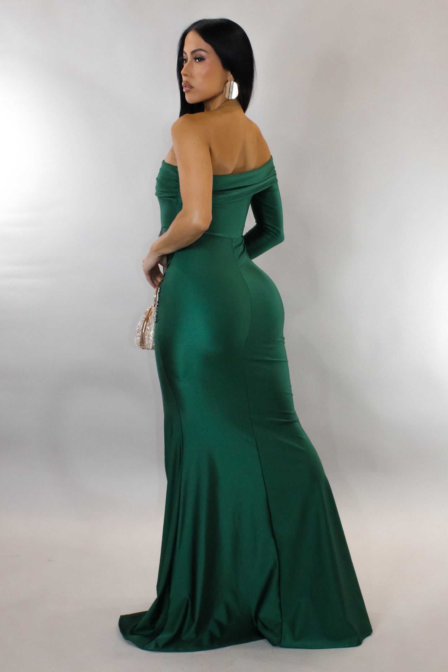 Mermaid Flare Slit Maxi Dress- Green