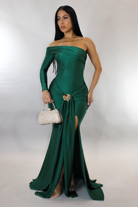 Mermaid Flare Slit Maxi Dress- Green