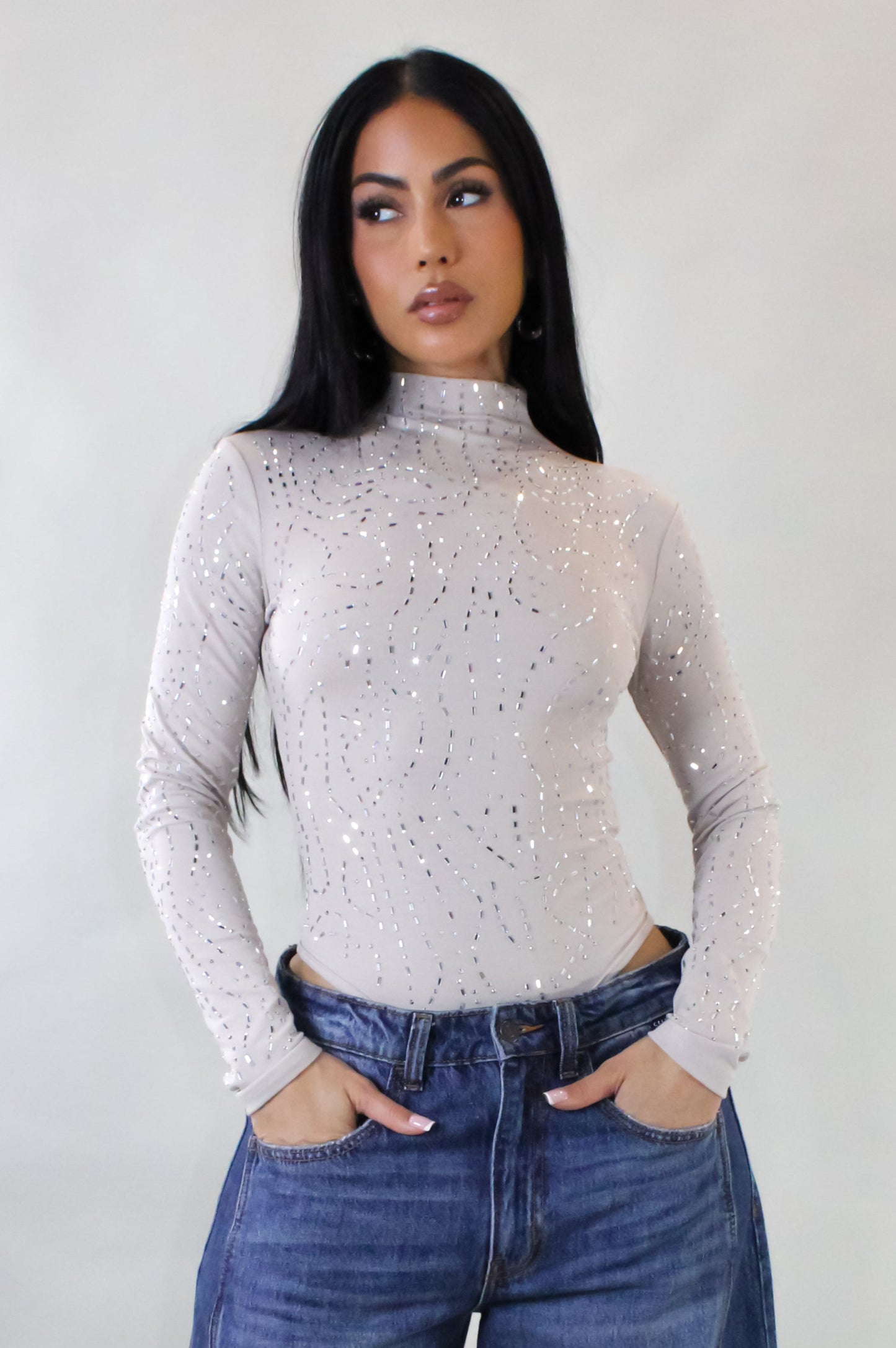 Festive Bodysuit Top- Beige