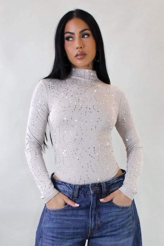 Festive Bodysuit Top- Beige