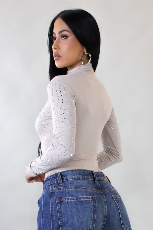 Festive Bodysuit Top- Beige
