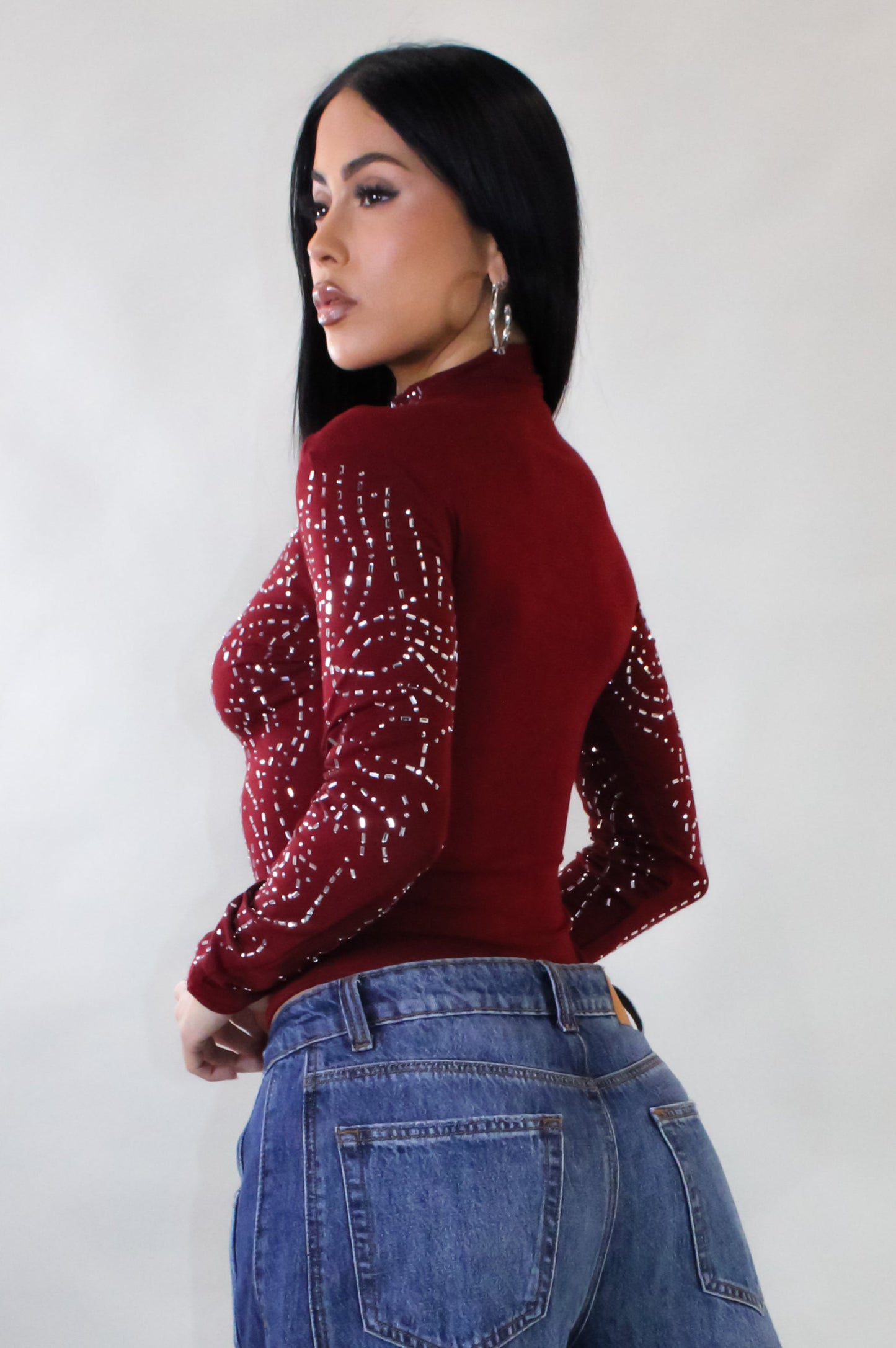 Festive Bodysuit Top- Burgundy