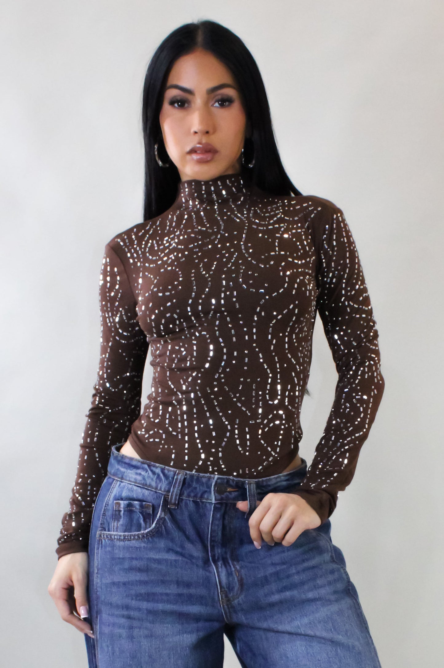 Festive Bodysuit Top- Brown
