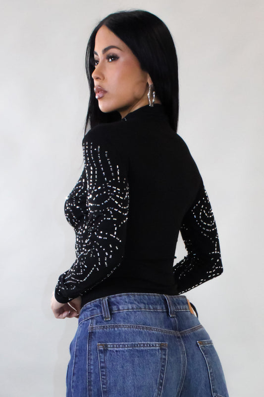 Festive Bodysuit Top- Black