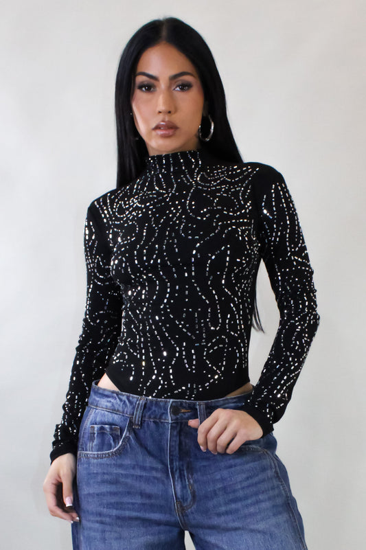 Festive Bodysuit Top- Black