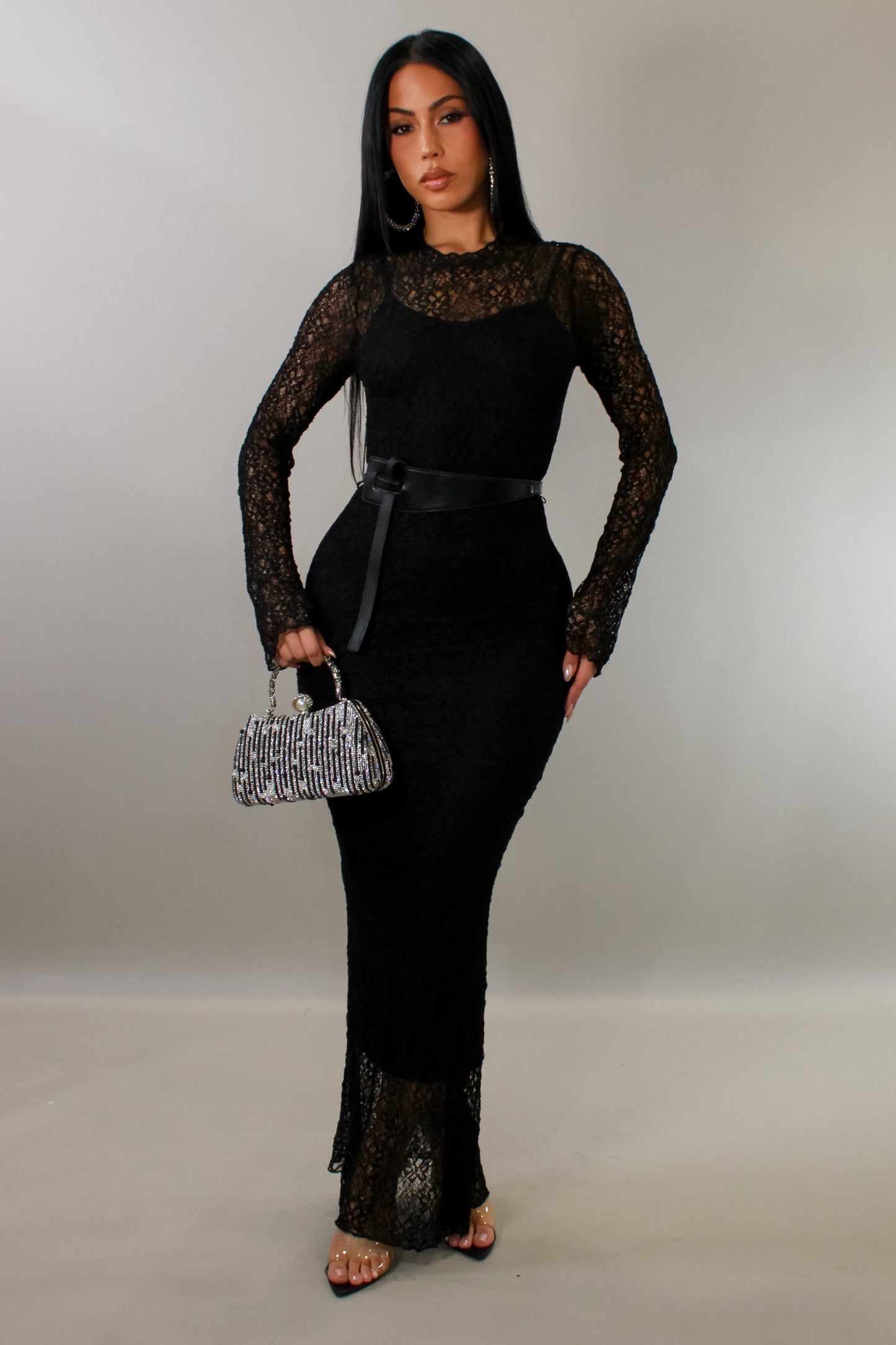 Lace on Me Midi Dress- Black