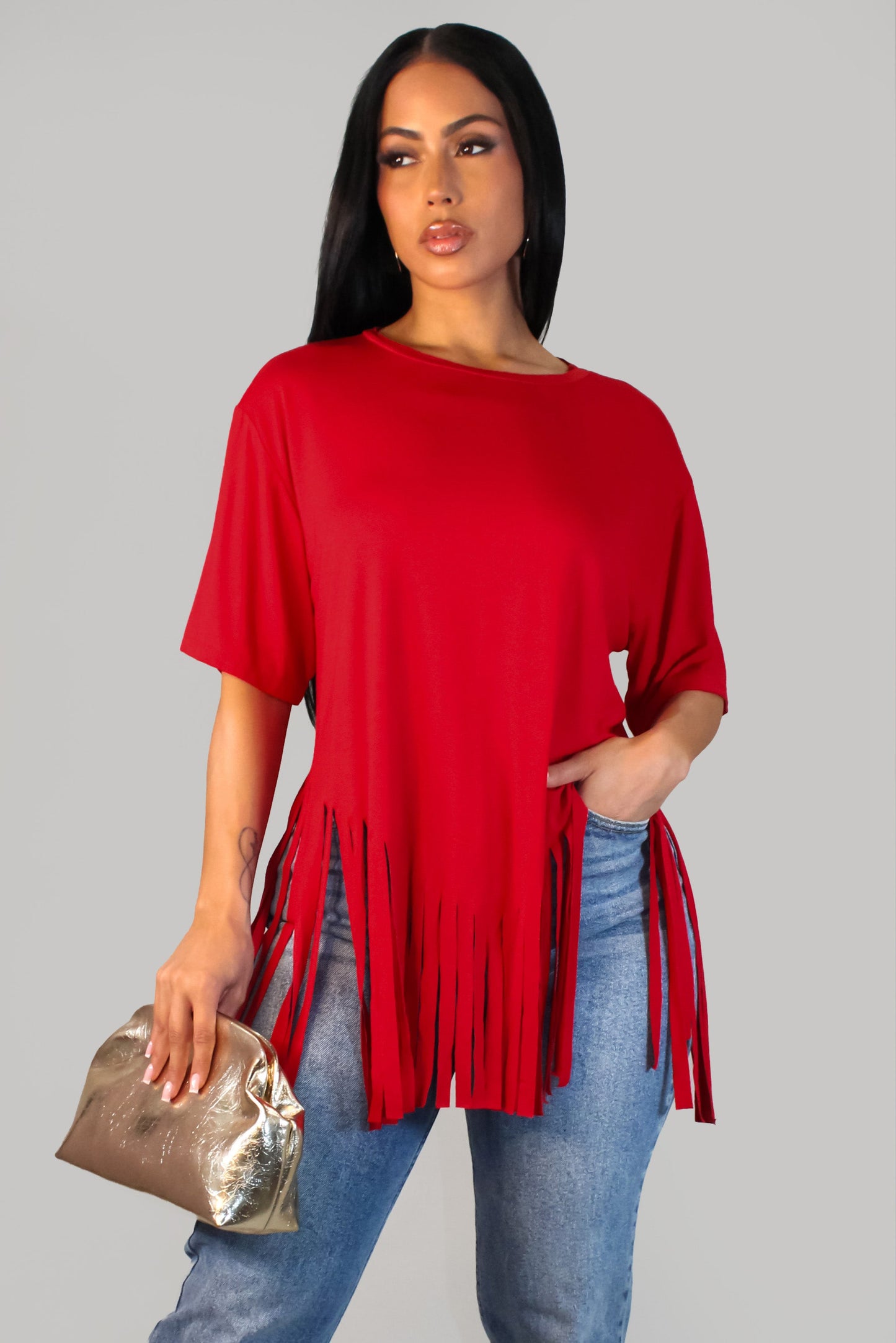 Cutout Frill Blouse- Red