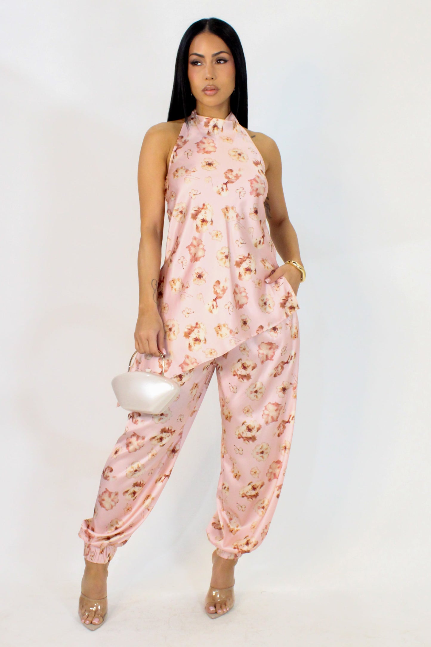 Flower Blossom Pants Set- Pink