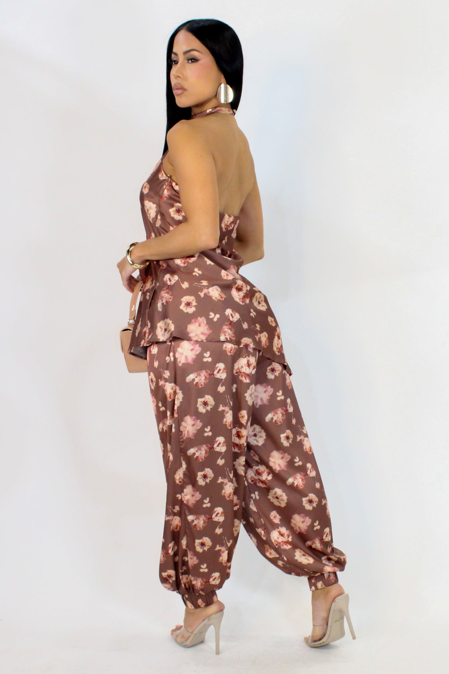 Flower Blossom Pants Set- Brown
