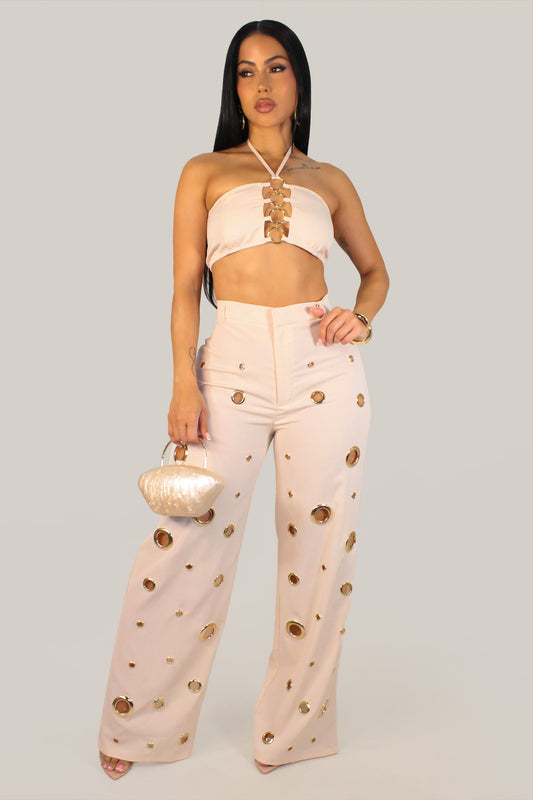 Fancy Holed Up Pants Set- Mauve