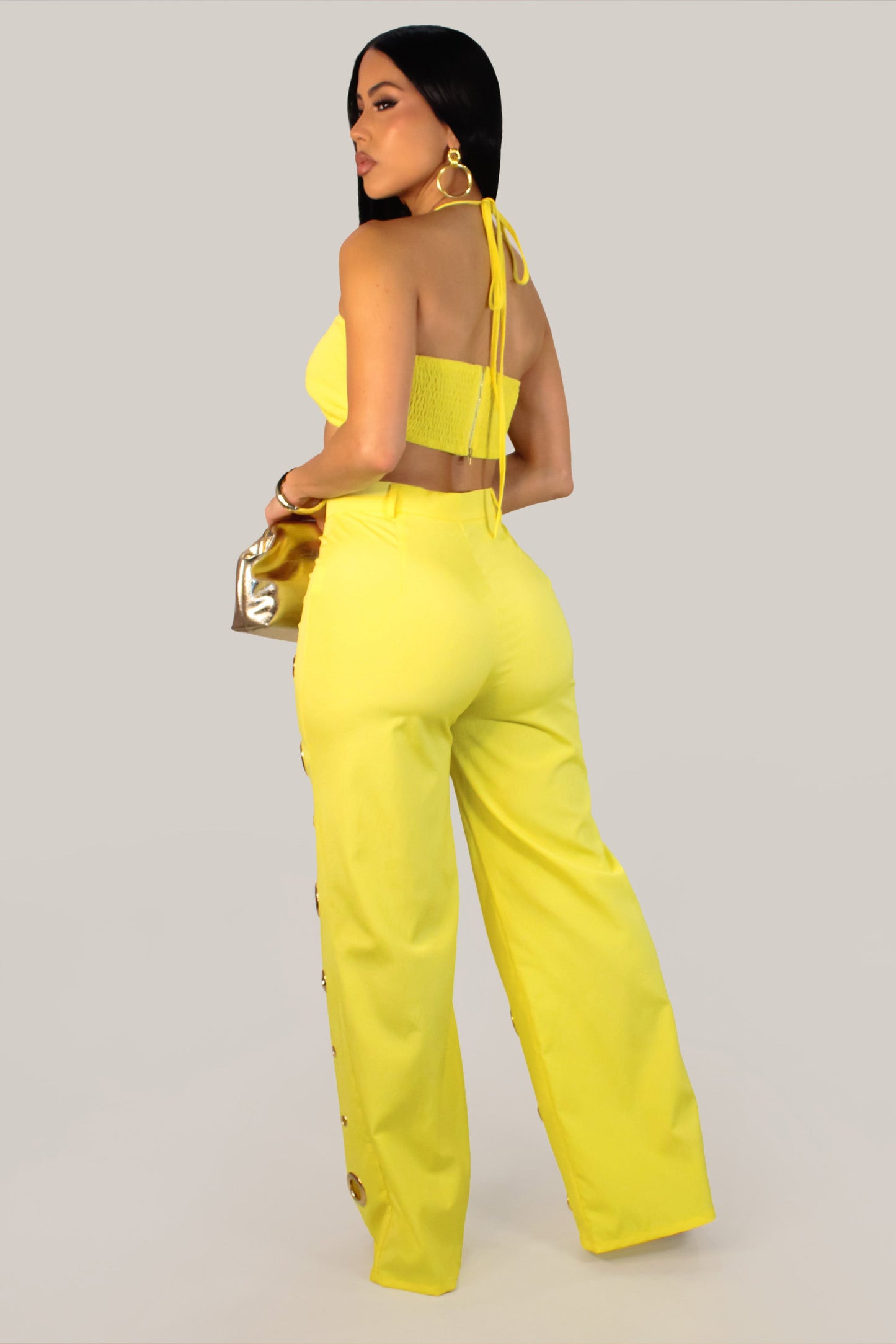 Fancy Holed Up Pants Set- Yellow