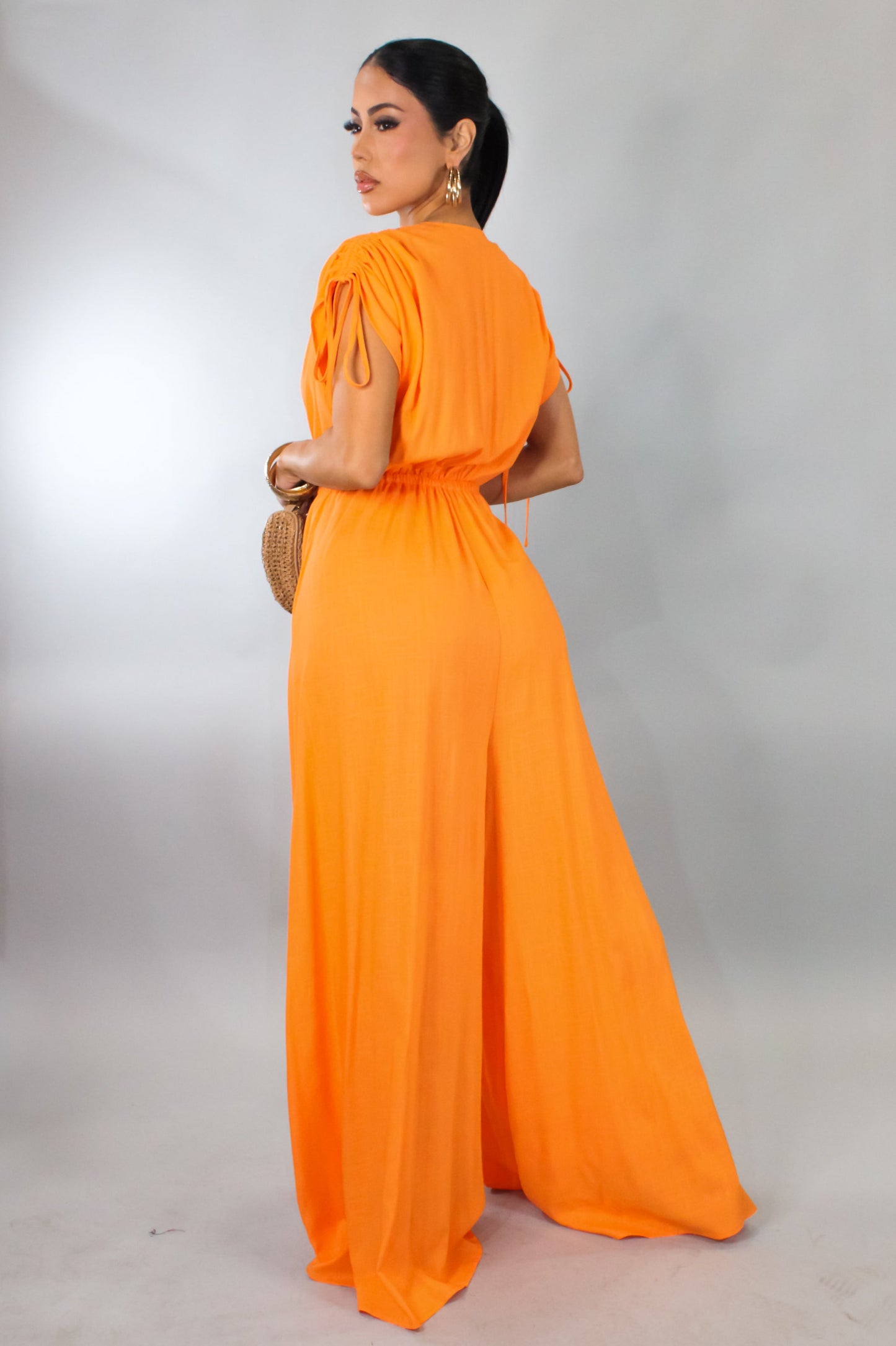 Wide Leg Stringed Jumpsuit- Orange