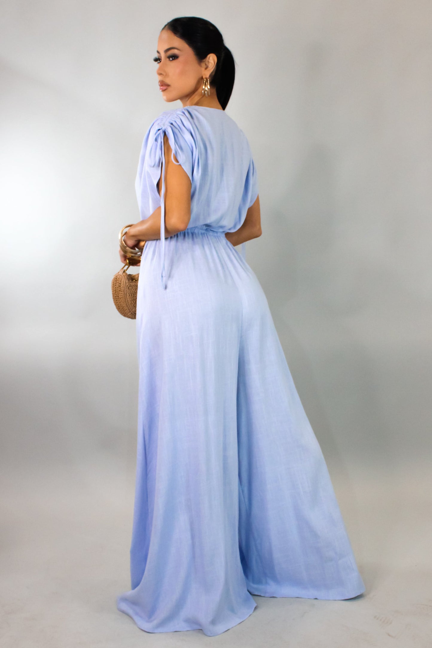 Wide Leg Stringed Jumpsuit- Blue