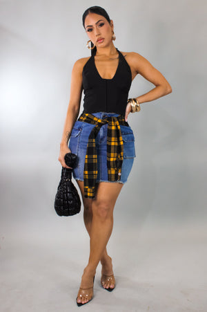 Yellow & Denim Mini Skirt