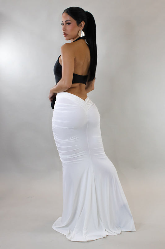 Take it Slow Ruched Maxi Dess- Black