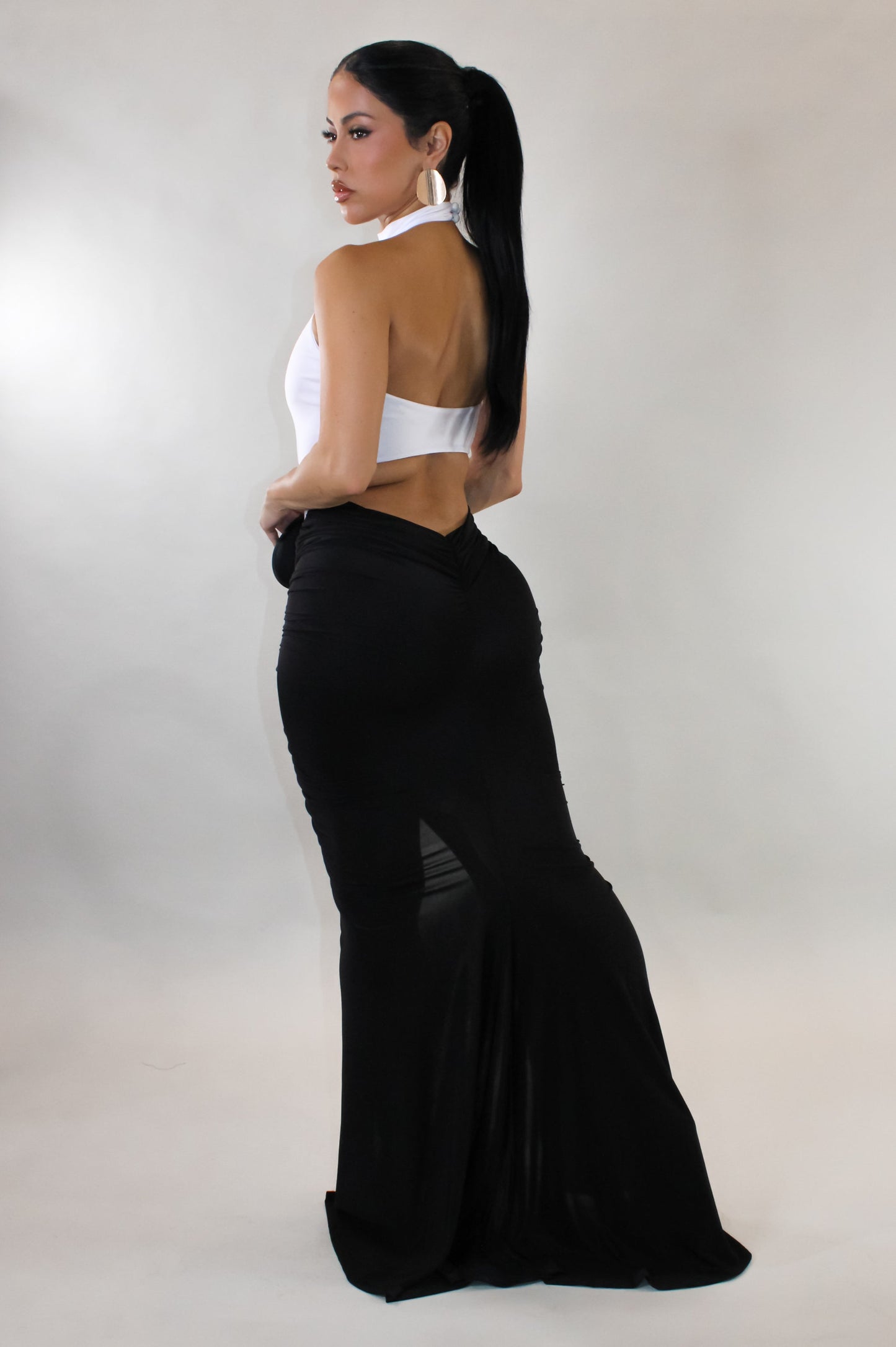 Take it Slow Ruched Maxi Dess- White