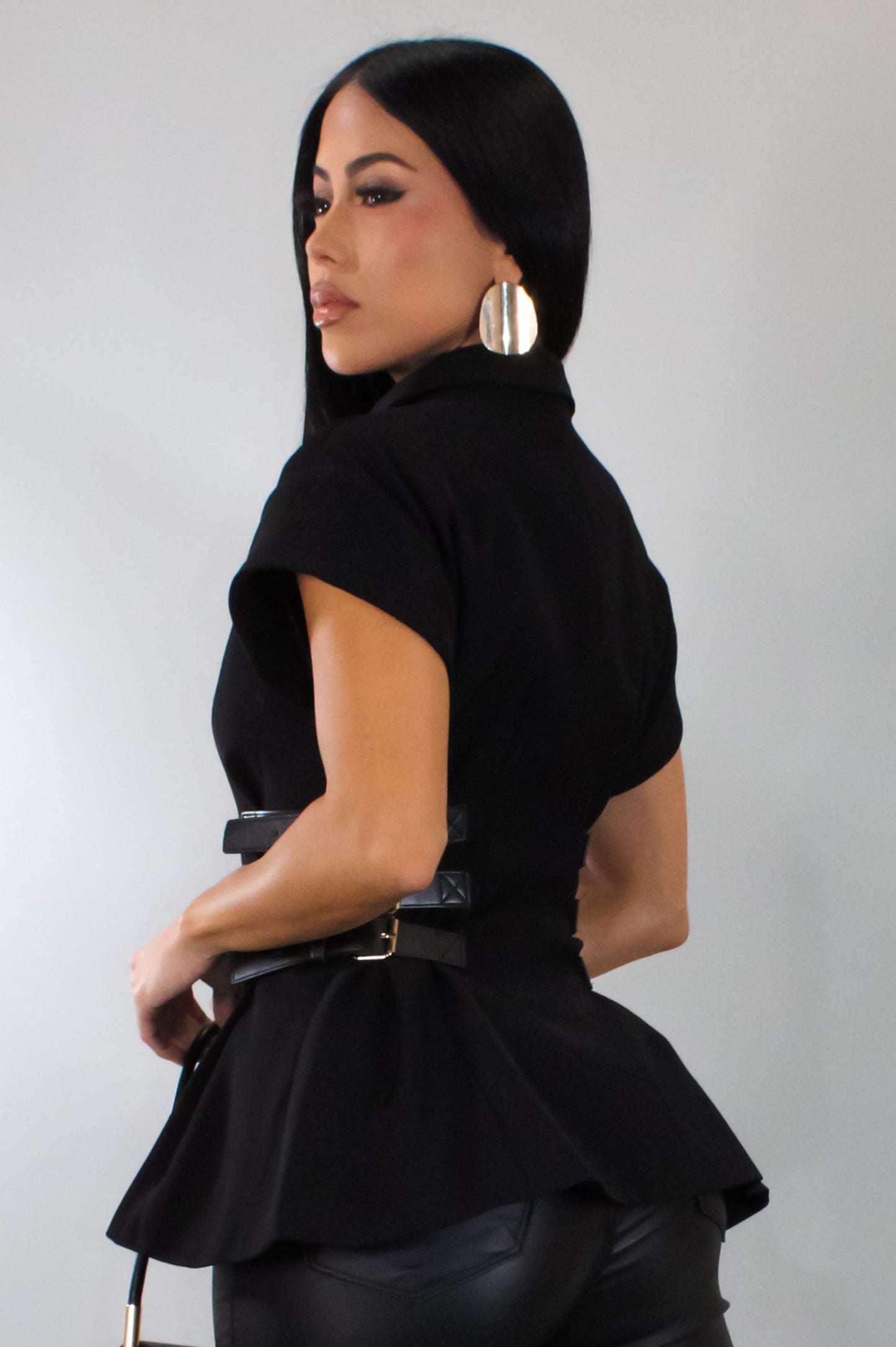 My Desire Side Belted Top- Black