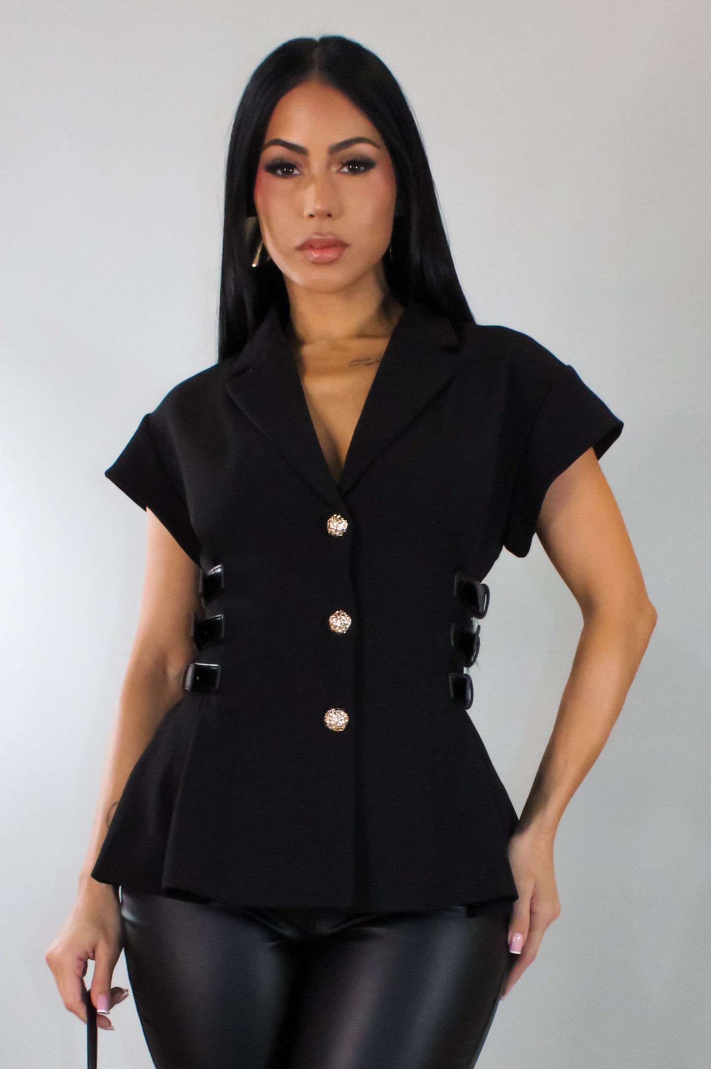 My Desire Side Belted Top- Black