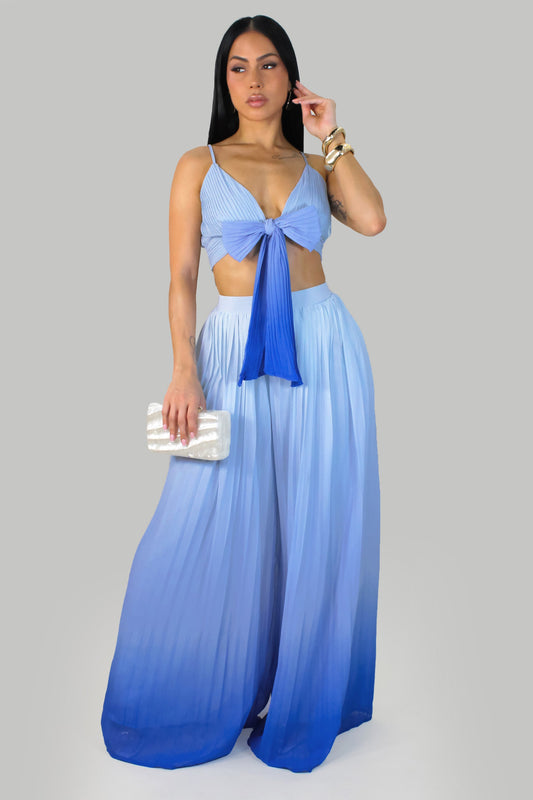 Mykonos Ombre Pleated Pants Set- Blue