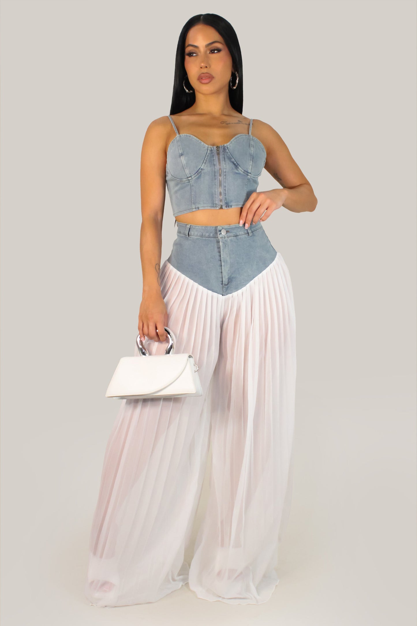 Sheer Pleated Pants Set #2