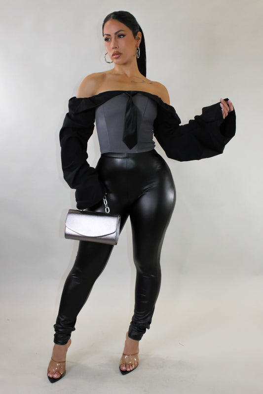 One More Shot Off Shoulder Ballooned Top- Black