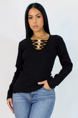 Centerfold Pearl Top- Black