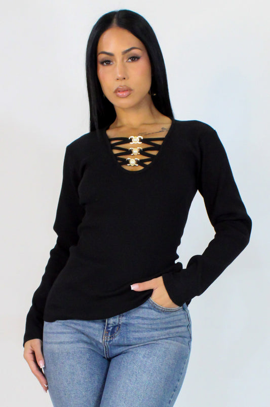 Centerfold Pearl Top- Black