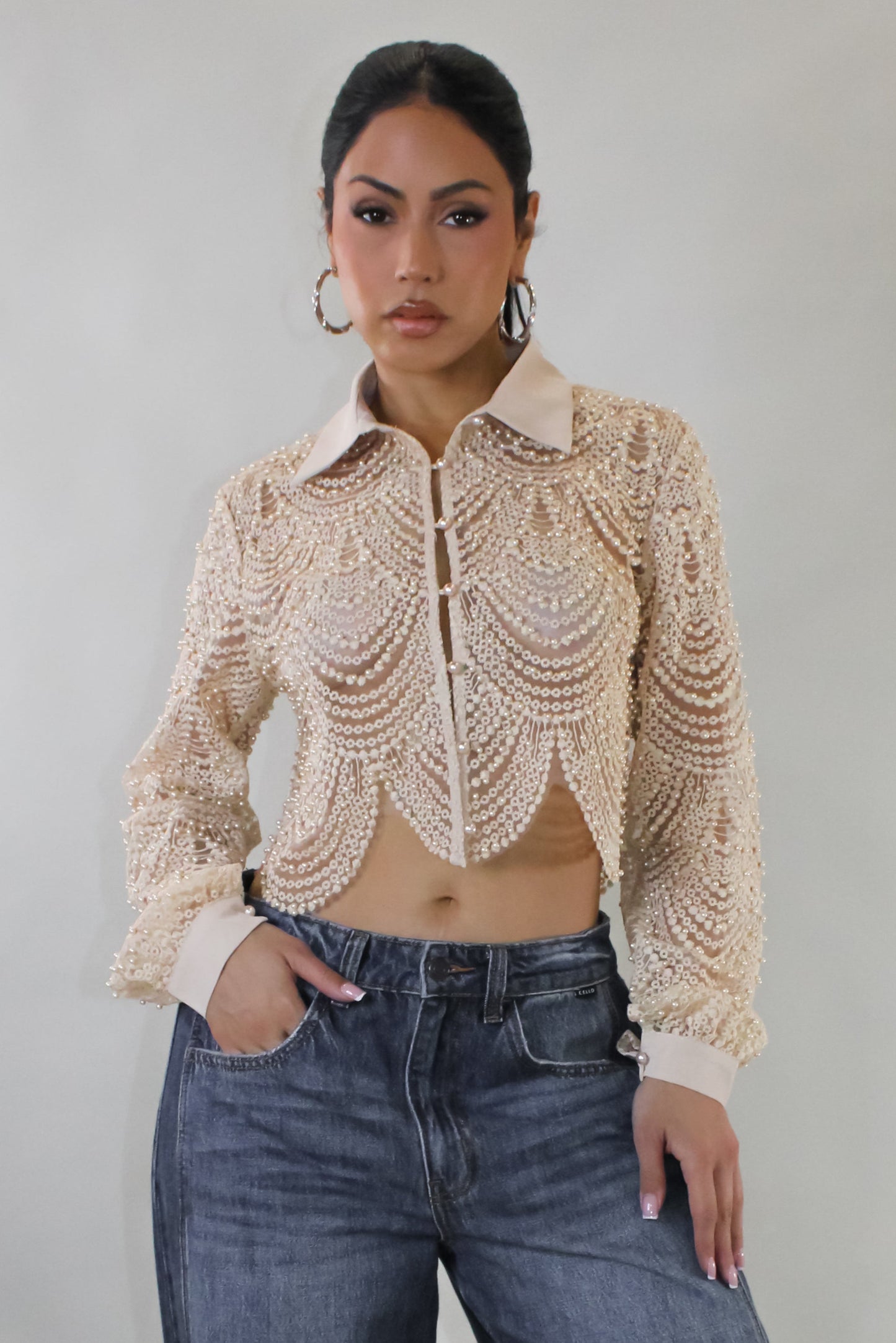 City of Angels Sequin Blouse- Beige