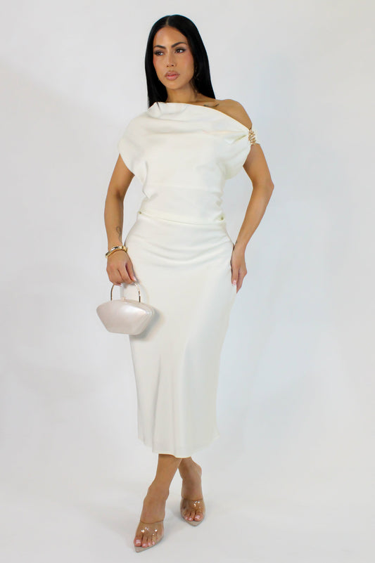 Classy Look Midi Dress- White