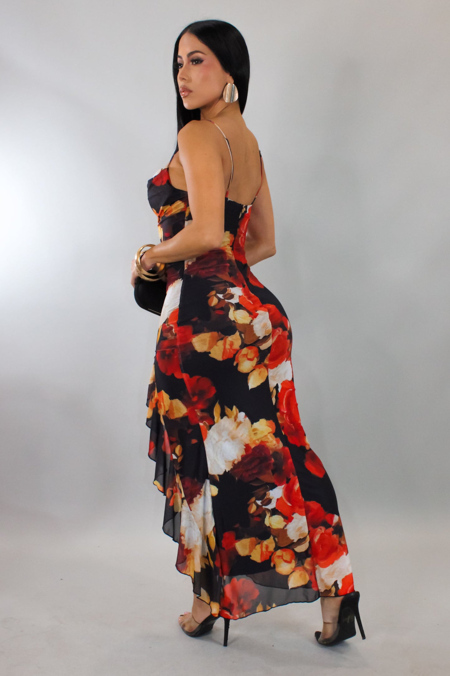 Express Yourself High Slit Dress- Black/Red