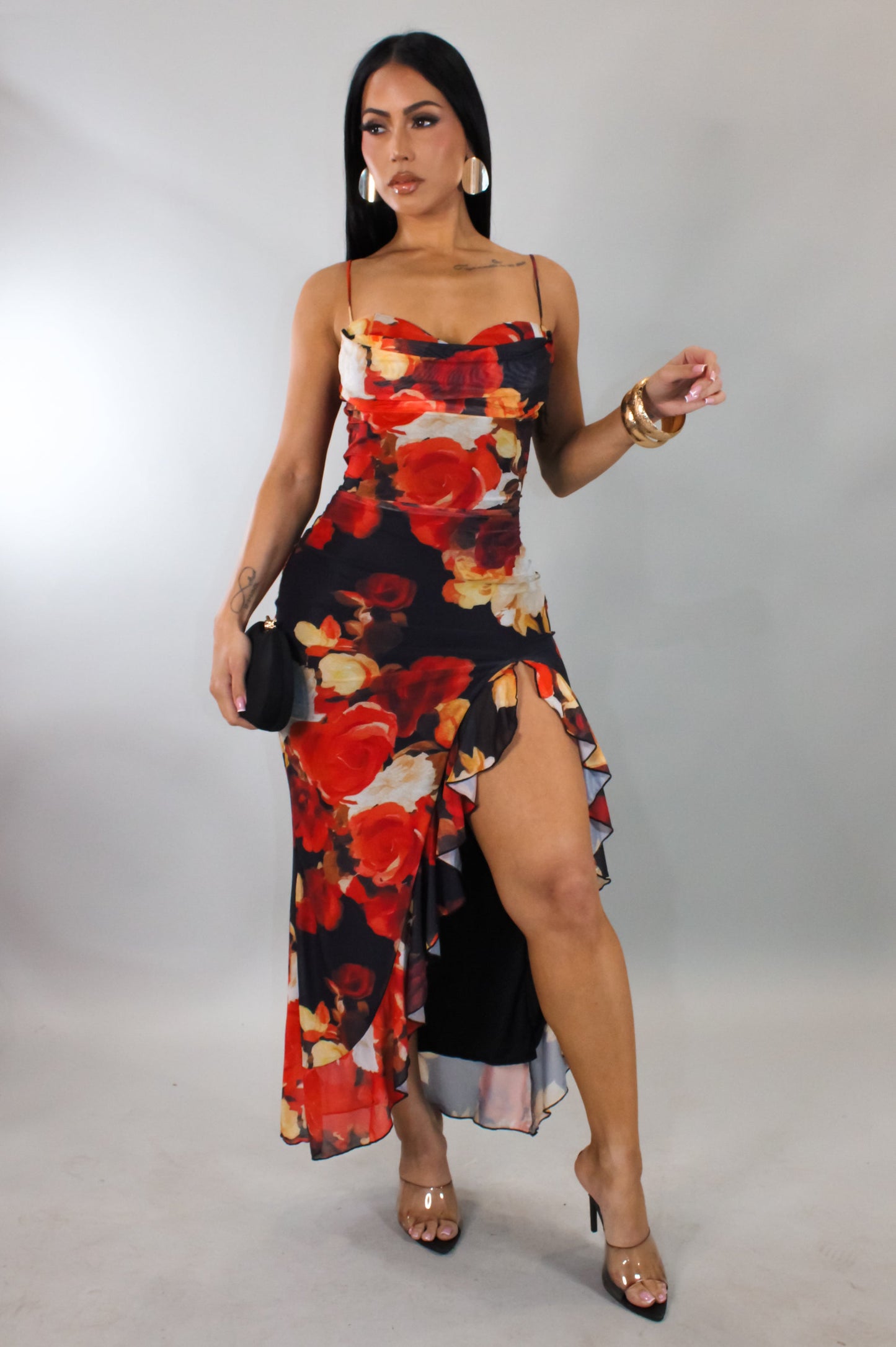 Express Yourself High Slit Dress- Black/Red