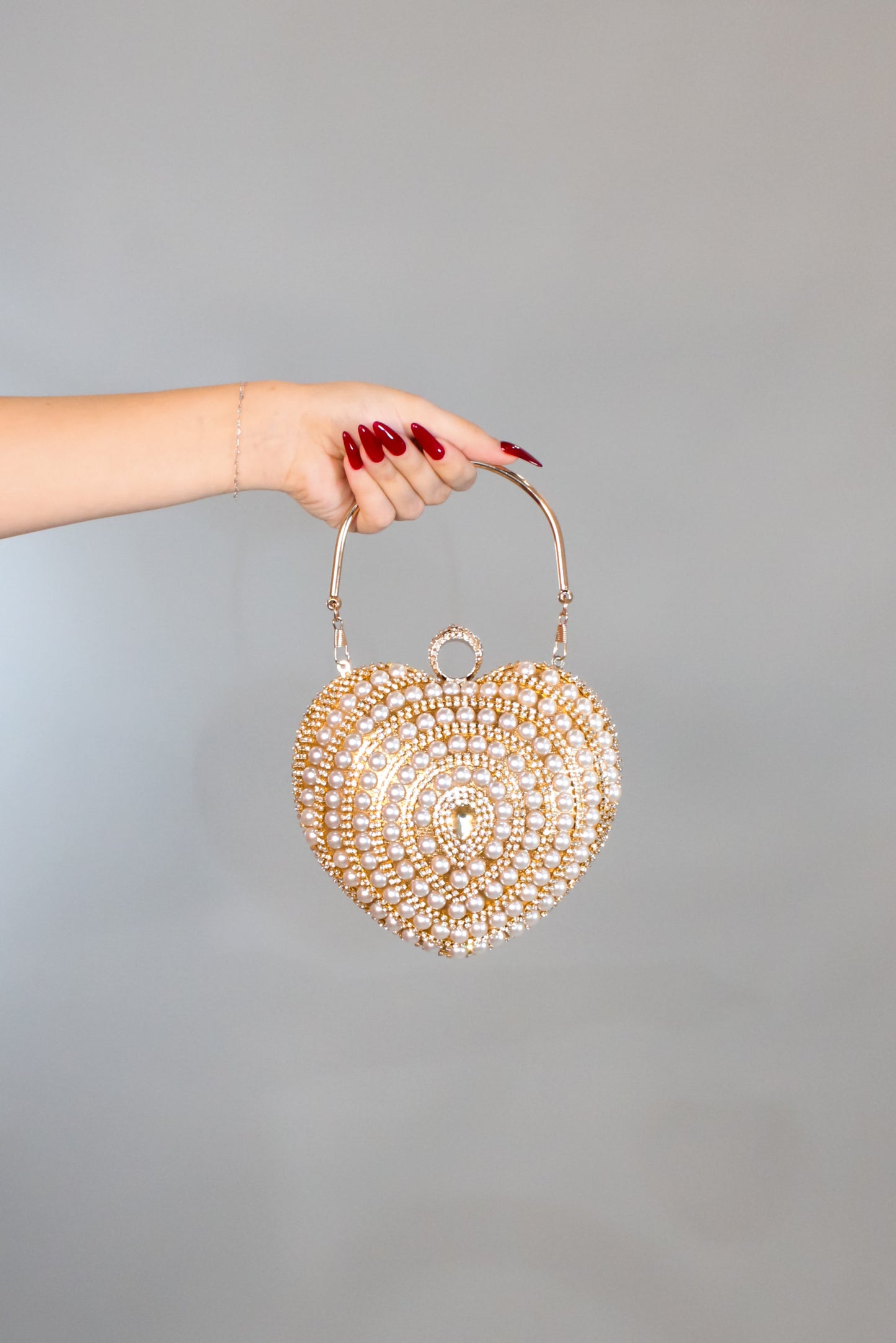 Heart-Shaped Pearl Purse- Gold