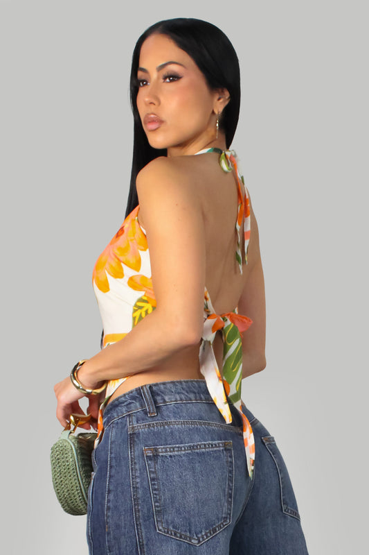 Autumn Floral Halter Handkerchief Top