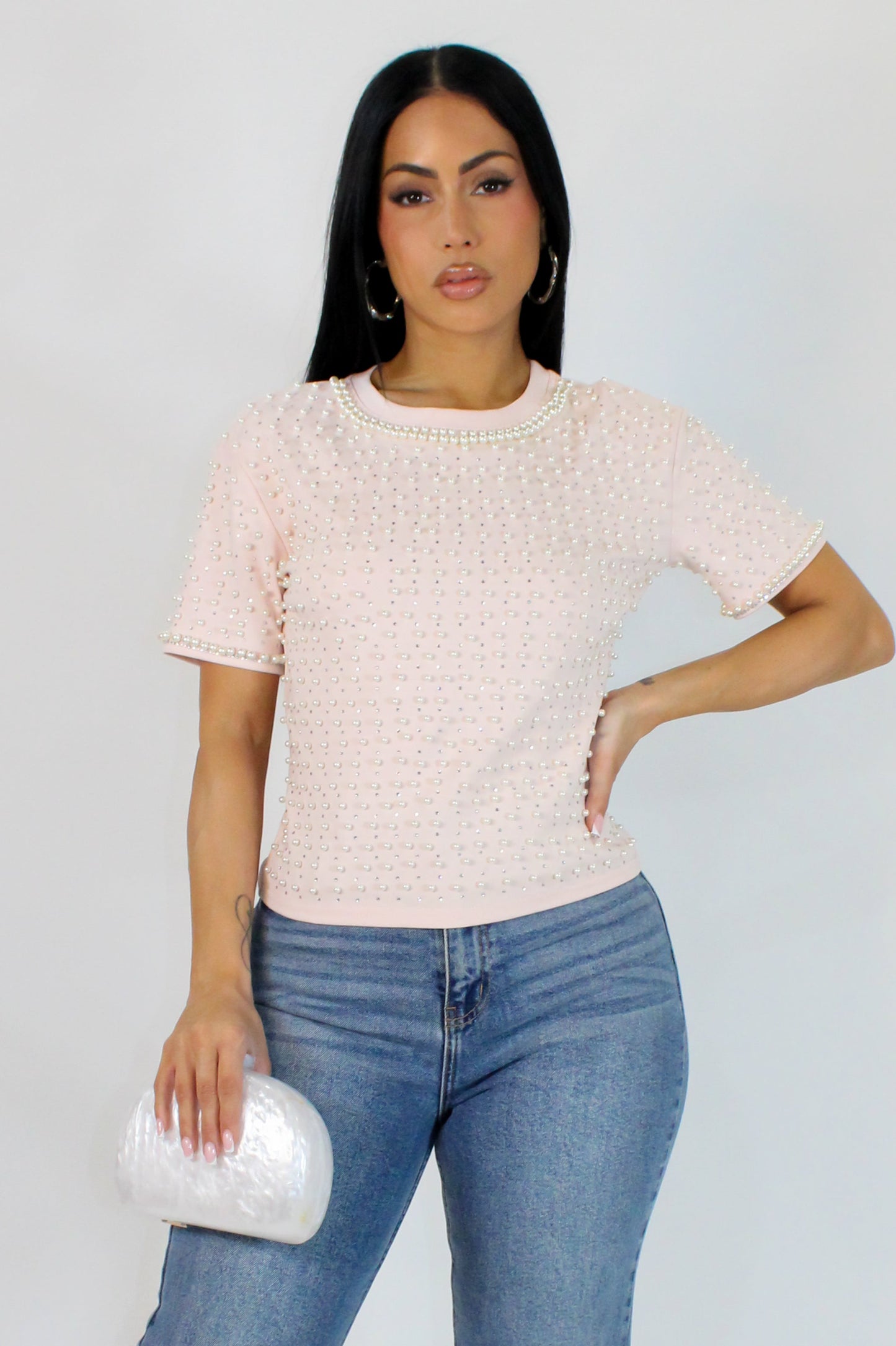 My Pearl Embellished Top- Pink