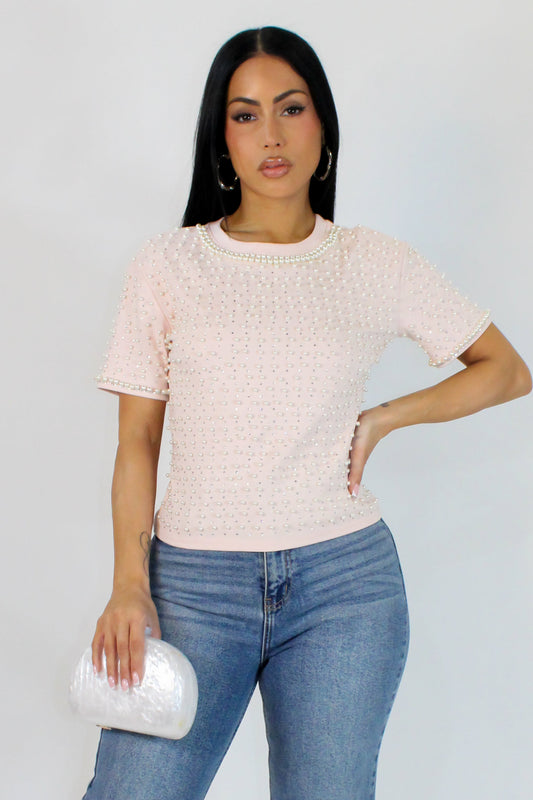 My Pearl Embellished Top- Pink