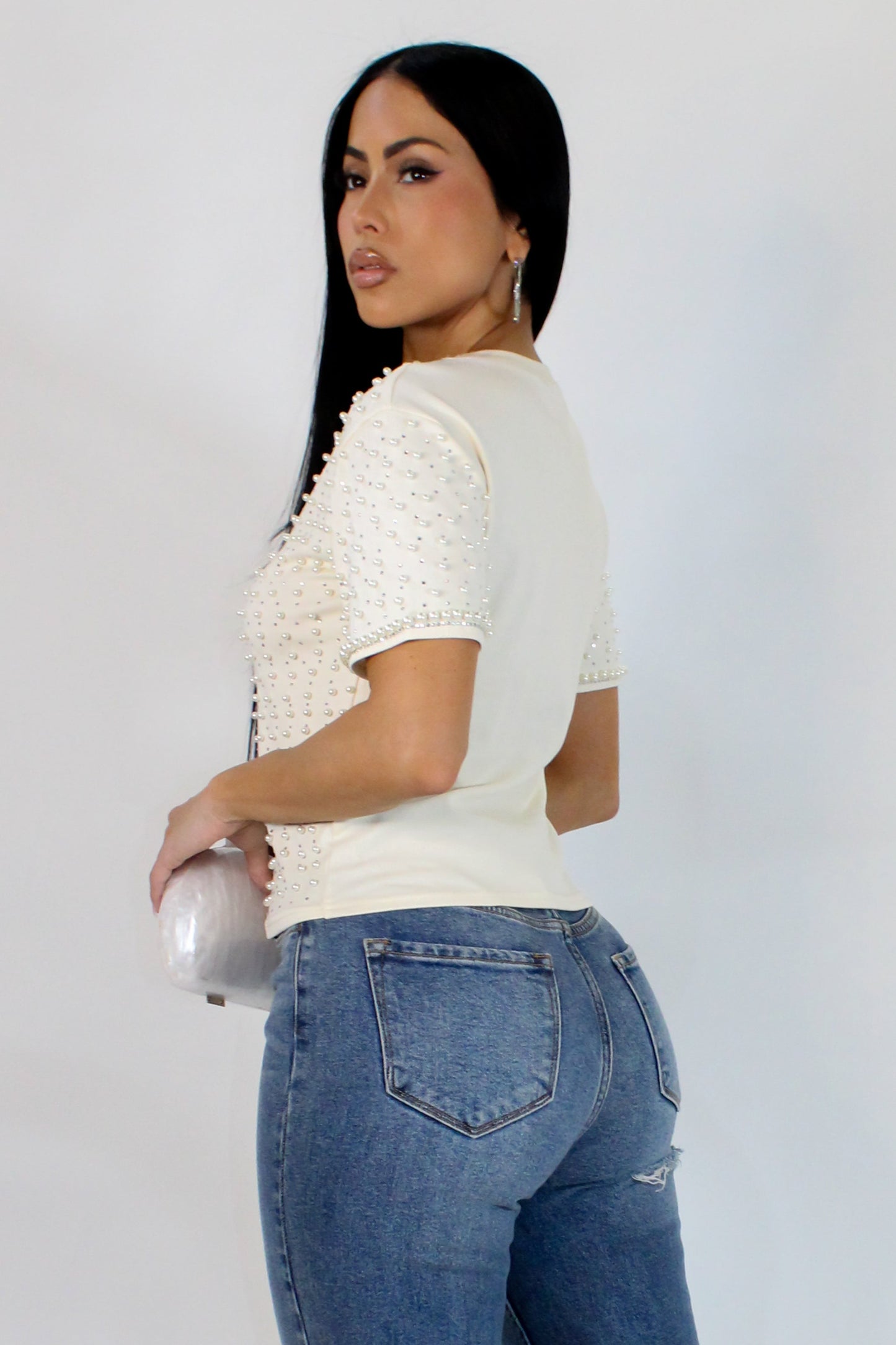 My Pearl Embellished Top- Ivory