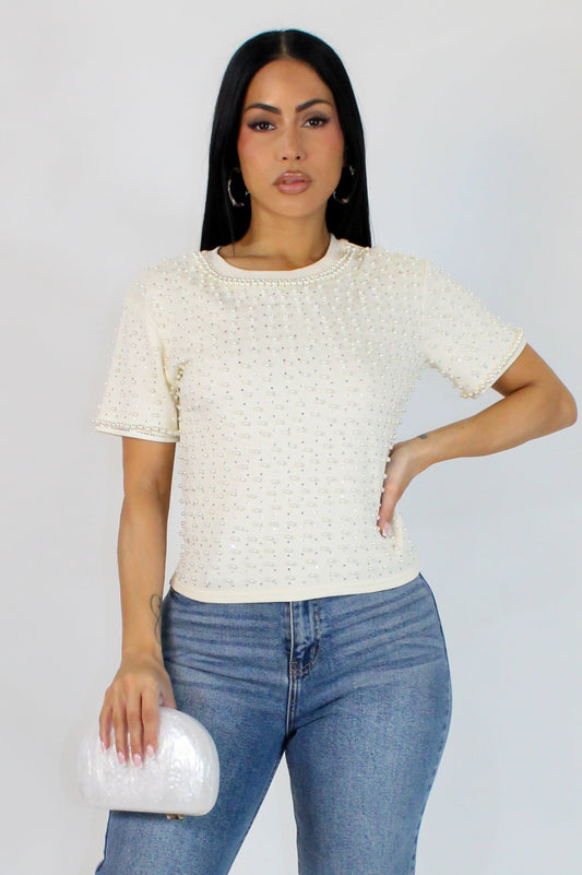 My Pearl Embellished Top- Ivory