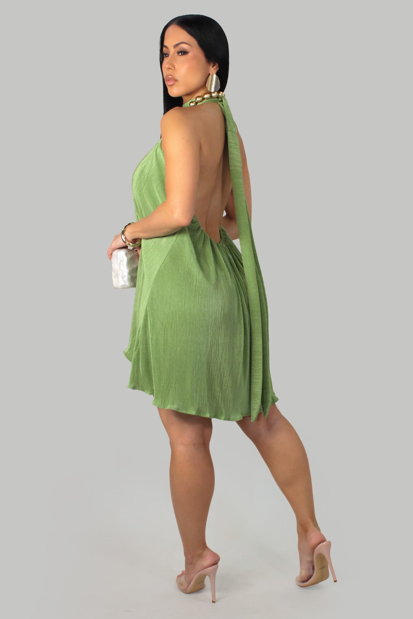 Sexy Open Back Romper Dress- Green